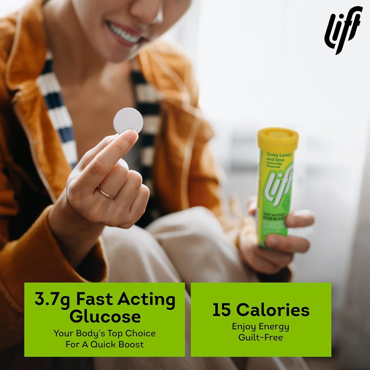 Lift Glucose Fast-Acting Glucose Chewable Energy Tablets, Lemon & Lime, 10 ct Tube (Pack of 12)