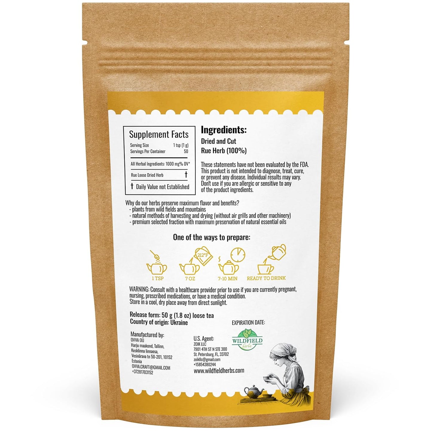 1.8 oz. Ruda Rue Herb Dried Rue Tea (Ruta Graveolens) - 50g Herbal Tea Rueda Seca Ruda Seca