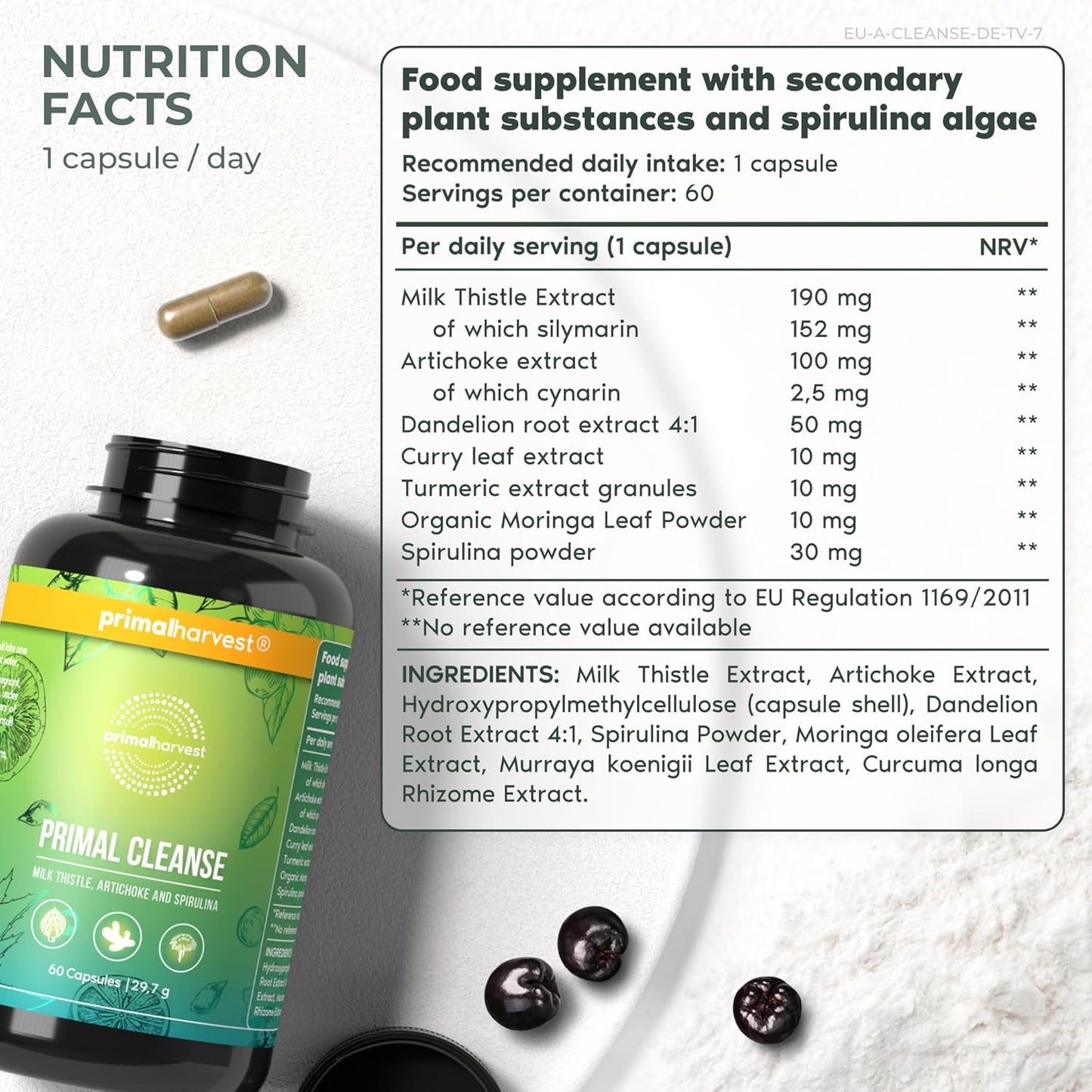 Primal Harvest Full Body Detox Cleanse, Liver,Kidney,Gut,Bowel,Intestinal, & Stomach Cleanse, 60 Count Bottle