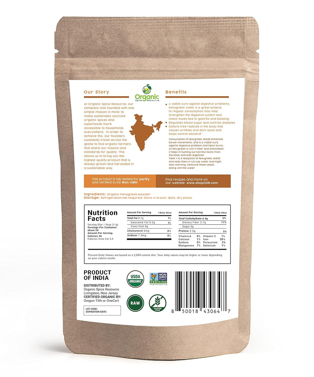 Organic Fenugreek Powder | 8 oz - 226g | USDA Organics and Non-GMO Verified Project Approved | Product of India | 100% Raw and Natural | Resealable Kraft Bag by SHOPOSR