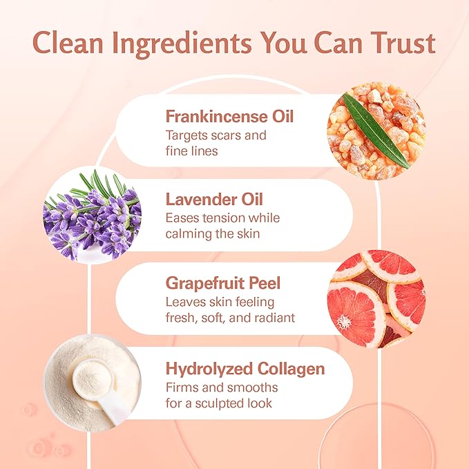 Frankincense Essential Massage Oil for Scars, Stretch Marks & Fine Lines, Firming, Hydrating, Smoothing & Calming Formula with Collagen, Stem Cells, Lavender & Grapefruit, 8 fl oz, by M3