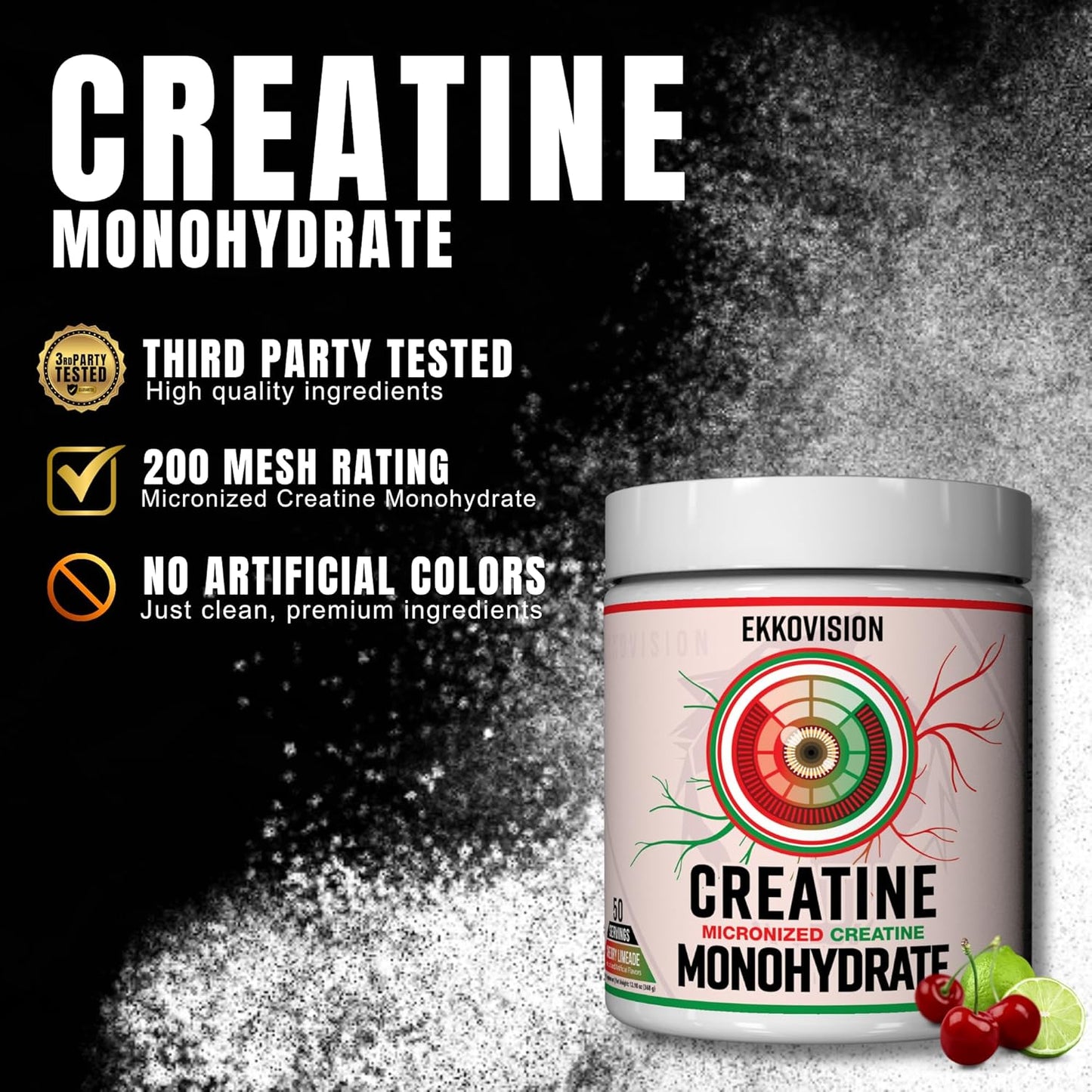 Creatine Monohydrate Powder, Micronized, Cherry Limeade, Pre Workout & Post Workout Supplement for Men & Women, Energy Support, Easy to Mix in Shakes, Smoothies & Beverages, 50 Servings