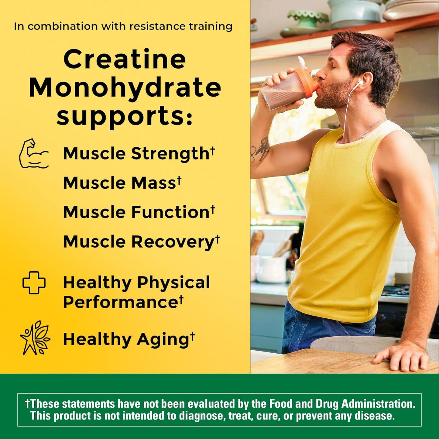 Nature Made Creatine Monohydrate Powder 5 g per Serving, Unflavored Drink Mix Powder, Muscle Support, 450 g, 90 Day Supply