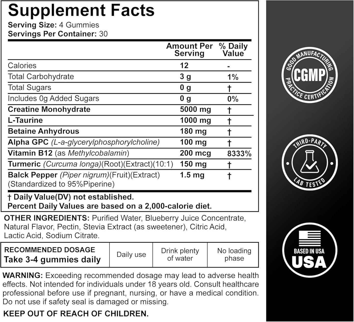Creatine Monohydrate Gummies for Men & Women - Sugar Free & Vegan Advanced Formula W/L-Taurine + Vitamin B12 - for Muscle Strength, Muscles Builder, Recovery, Energy Boost, Pre-Workout Supplement