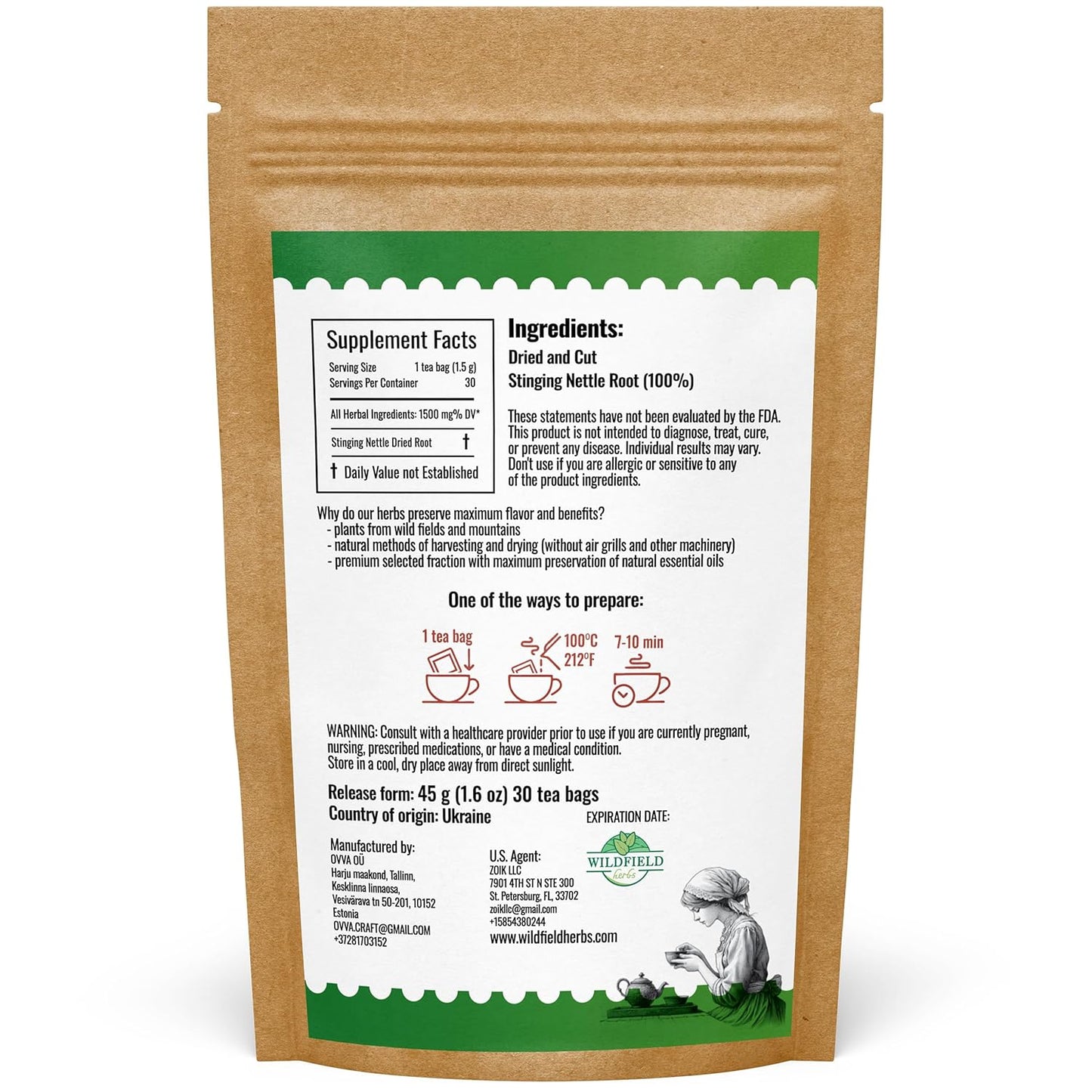 30 Bags Nettle Root Dried Stinging Nettle Root Herbal Tea - 24 Count 2g Bags Herb Tea Raíz De Ortiga