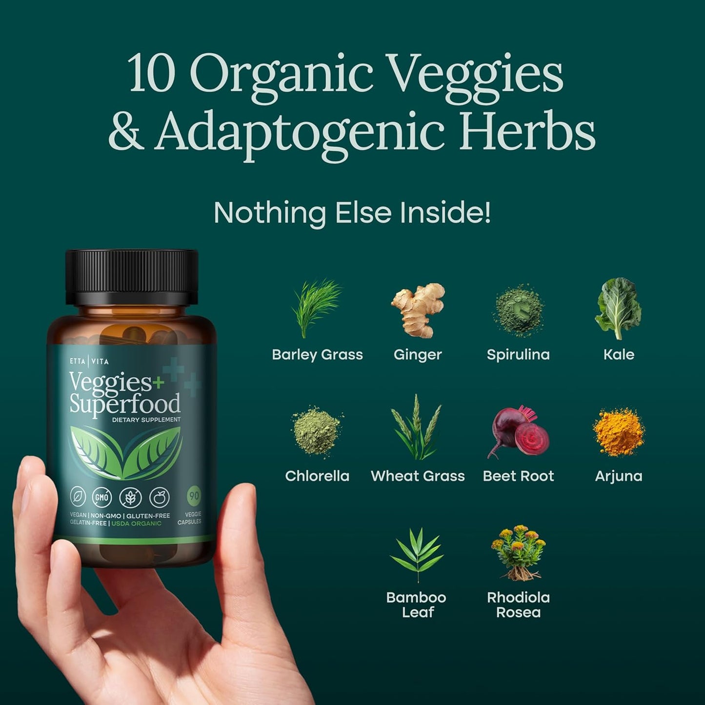 100% Organic Fruits and Veggies Supplement (USDA Organic - Made in USA) 180 Potent Fruits and Vegetable Capsules for Energy Boost & Daily Fruit and Vegetable Vitamins - Vegan, Non-GMO, Gluten-Free