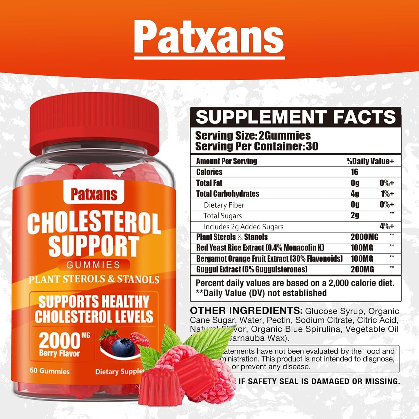 1 Pack Cholesterol Support Gummies, Containing 2000MG of Plant Sterols & Sterols, Cholesterol Complex Gummies, Support Healthy Cholesterol Levels, Energy Support, Mixed Berry Flavor, 60 Counts