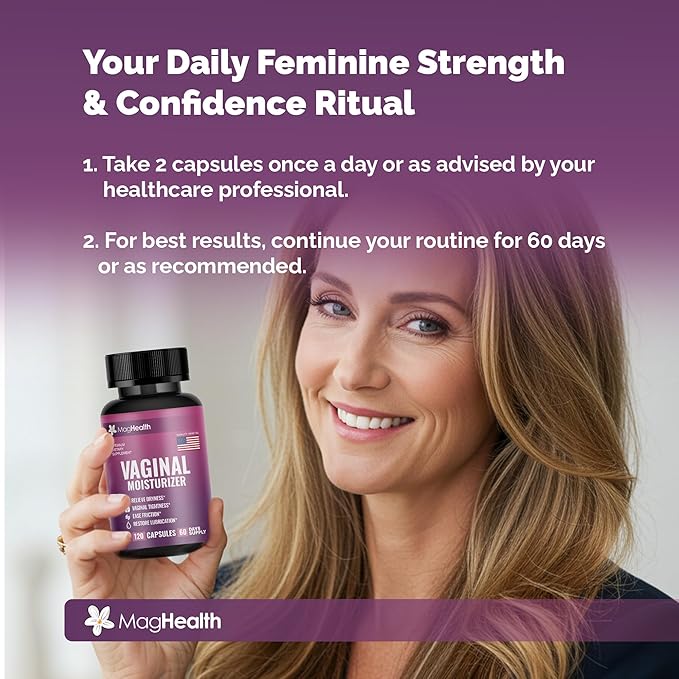Vaginal Moisture Supplement for Women | Intimate Health Support Capsules with Kacip Fatimah, Manjakani & Slippery Elm | Promotes Comfort, Elasticity & pH Balance | 120 Vegan Capsules (60 Day Supply)