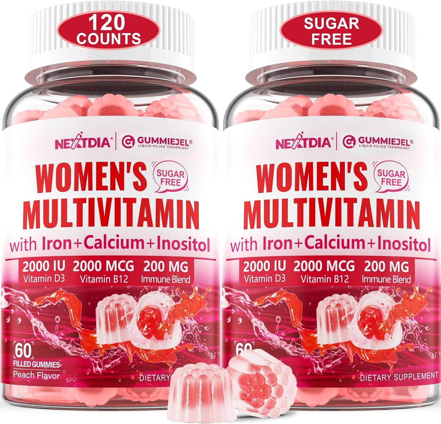 (2 Pack) Sugar Free Methylated Multivitamin for Women Gummies with Calcium, D3 K2, Inositol, Folate, Biotin, Iron, Vitamin A, C, E, B Complex - Multi Vitamins & Minerals - Energy, Immune, Bone - Vegan