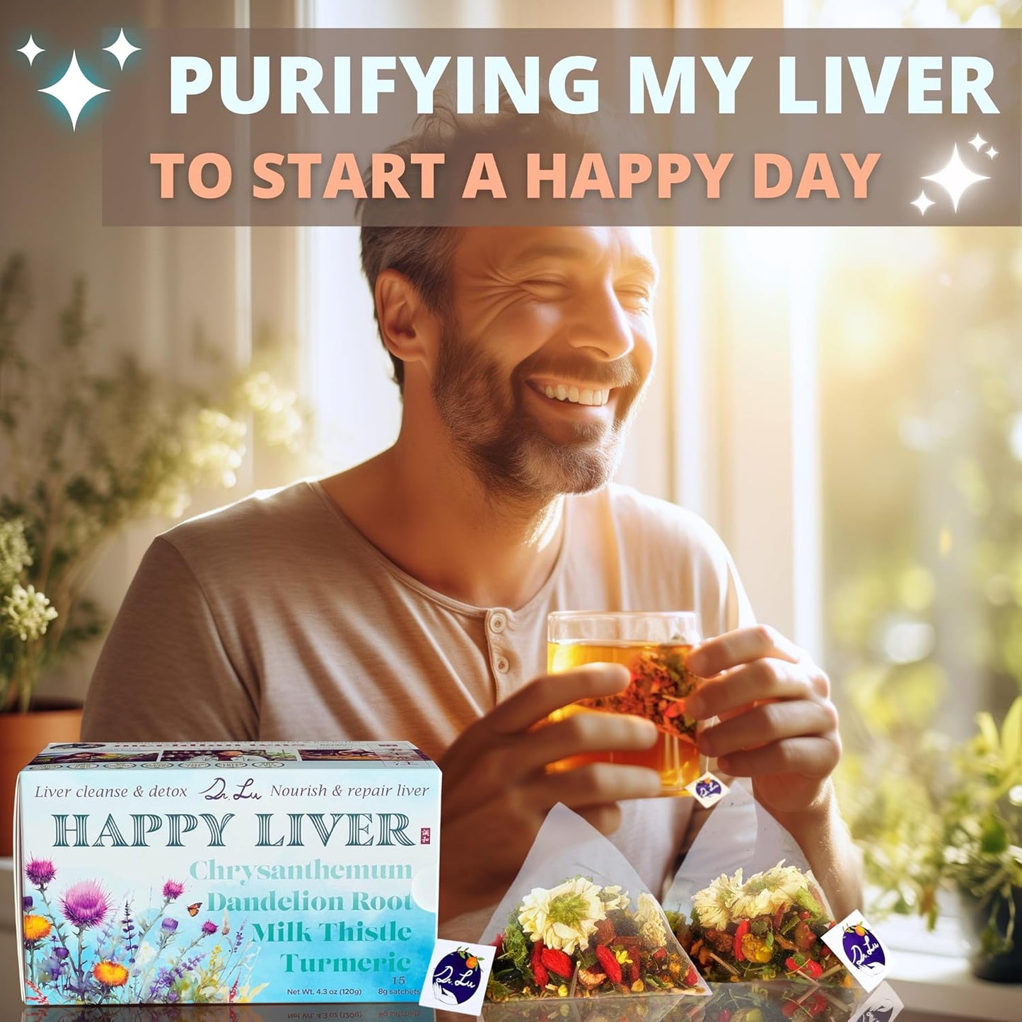 2 Pack of Dr. Lu’s Happy Liver Tea | Traditional Herbal Tea Blend | 100% Natural | Corn Fiber Pyramid Bags | Made in USA