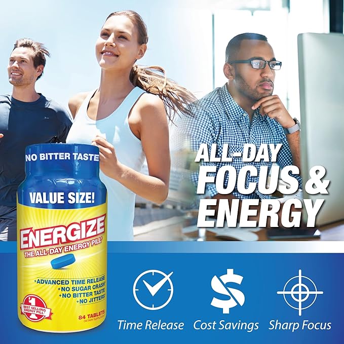 iSatori Energize Caffeine Pills - No Crash, Fast-Acting, Time-Release for Energy Support All Day - Boost Nutrition and Endurance Nootropic Energy Supplements for Men and Women - (84 Caffeine Tablets)