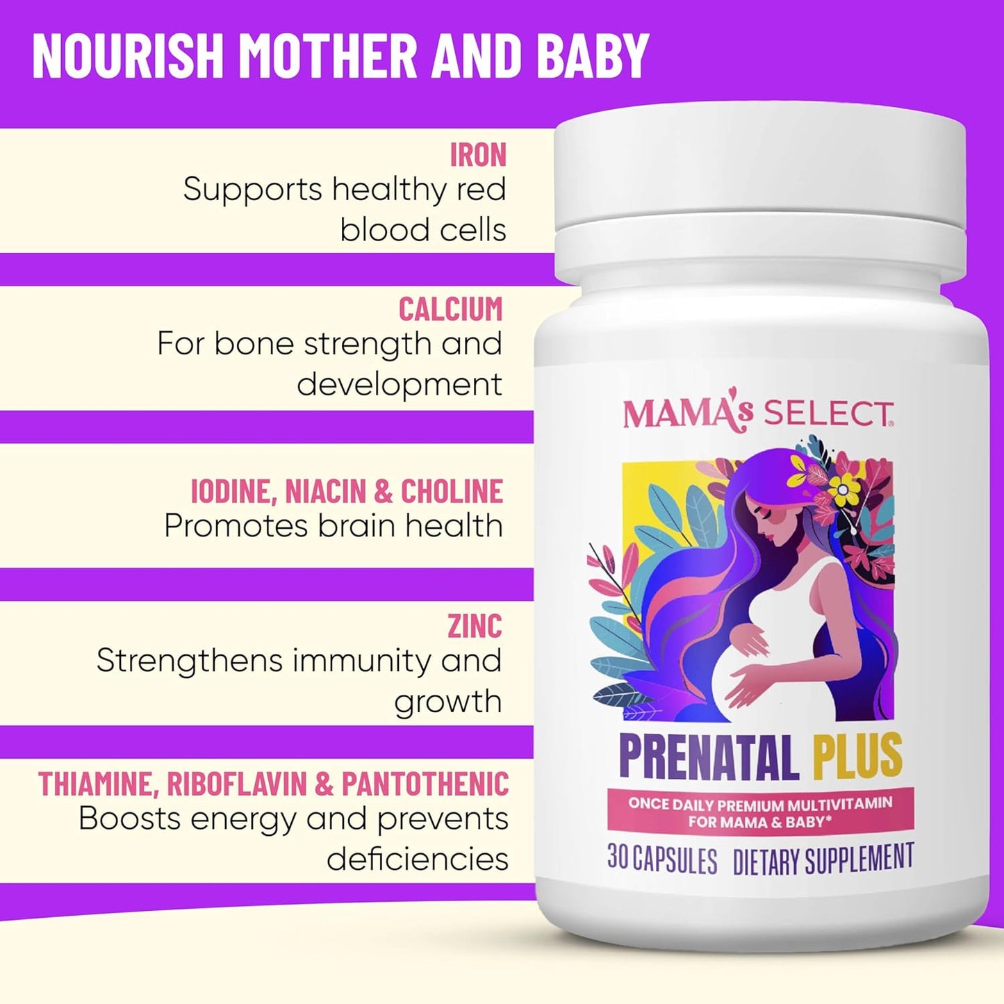 Mama's Select Prenatal Vitamins for Women – Allergen-Free, MTHFR Friendly, Methylated Folate & B Vitamins, Easy-to-Digest, Supports Fetal Development, Once Daily, Vegan, No Biotin