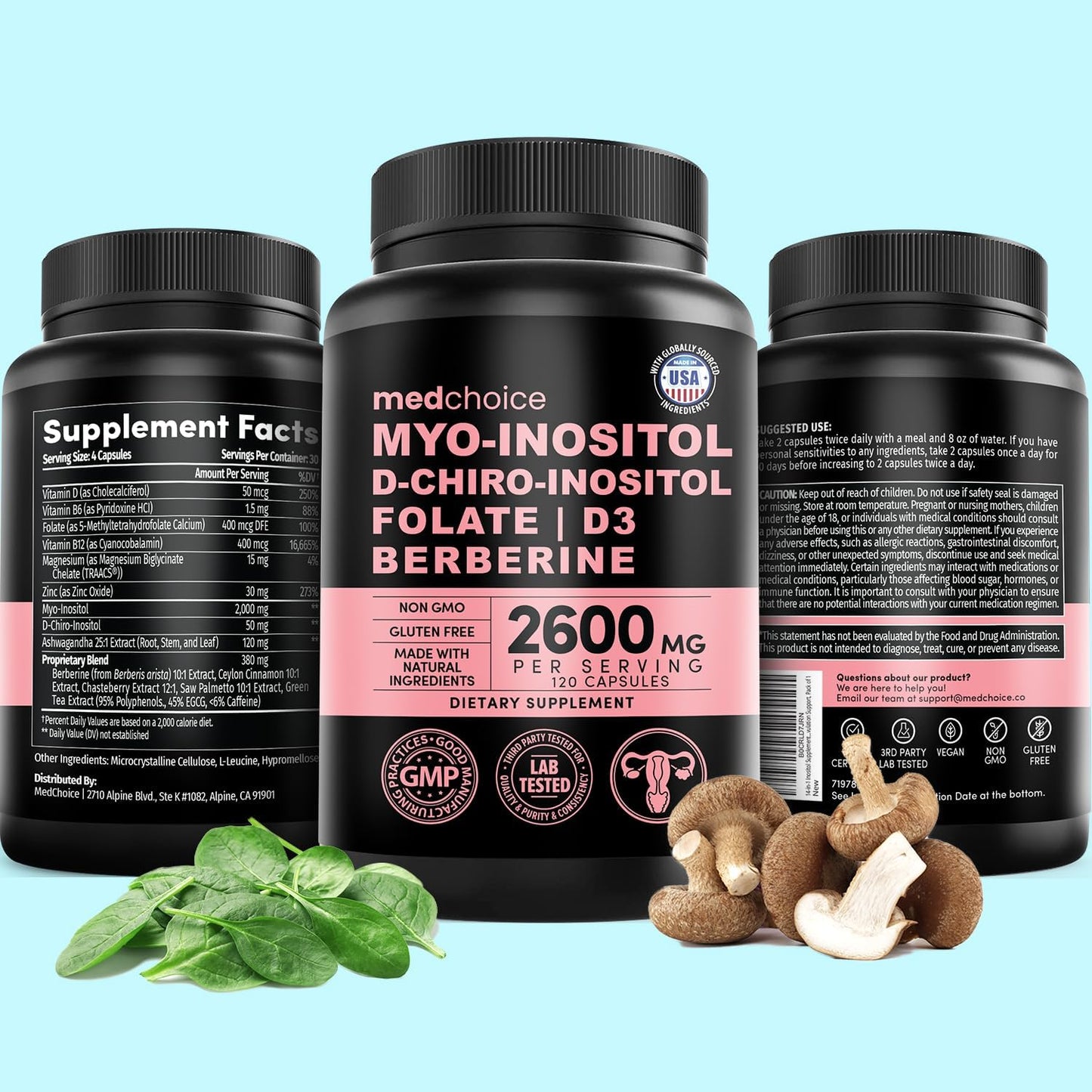 14-in-1 Inositol Supplement & Hormone Support for Women - 40:1 Myo-inositol & D-Chiro Inositol Ovarian Support Capsules for Hormone Balance with Folate, Vitamin D and B12 (120 count) (Pack of 1)