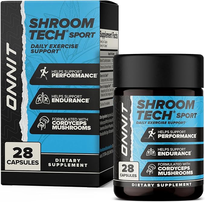ONNIT Shroom Tech Sport Daily Exercise Support Capsules, Pre Workout Supplement with Cordyceps Mushrooms, Caffeine-Free Dietary Supplement for Daily Energy Support, 28 Count