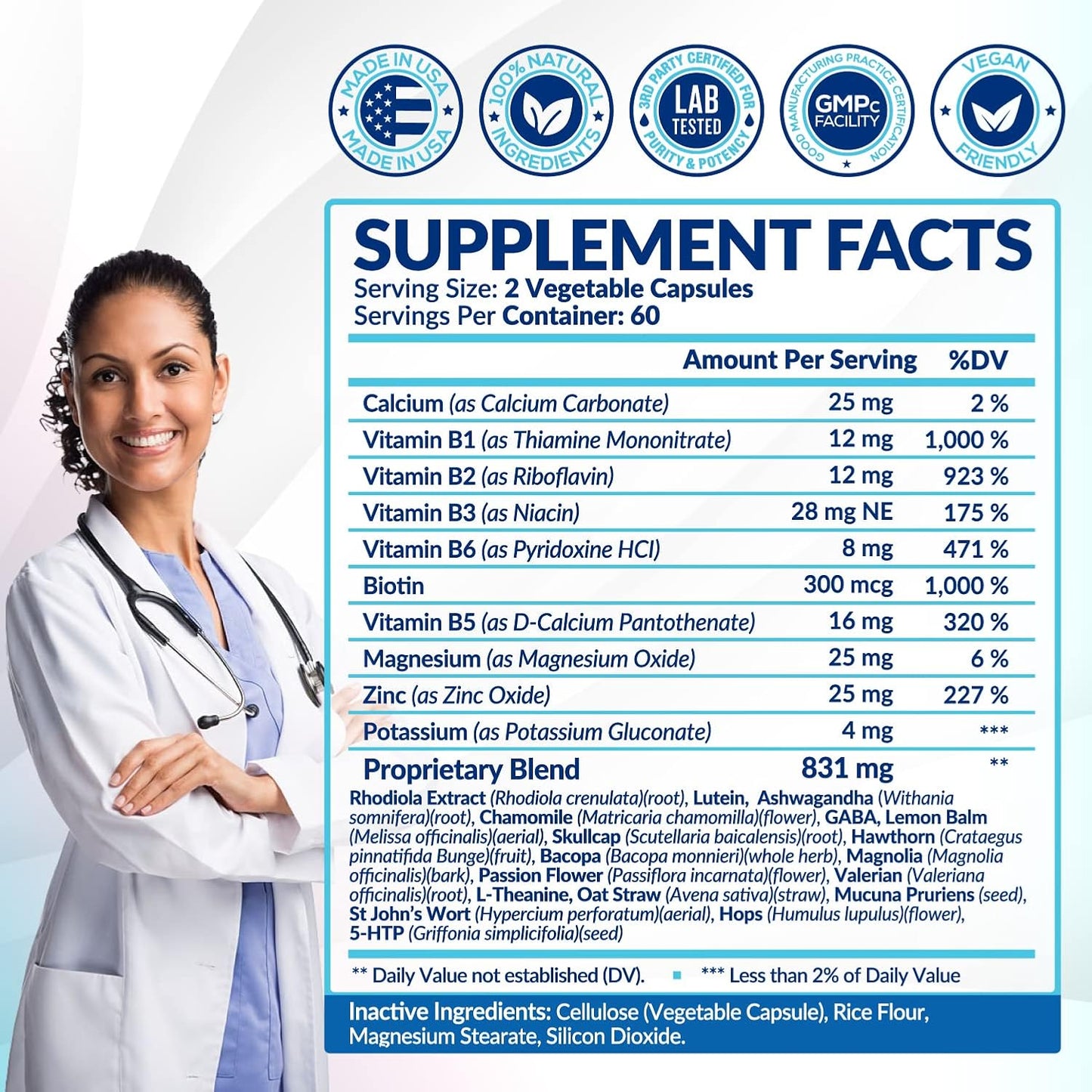 28 in 1 Calm Mood Support Supplement- Natural Happy Pills for Occasional Anxiousness & Stress, Worry feelings, Relaxation, Mental Clarity | Max Sleep & Mood Support for Women & Men|120 Vegan Capsules