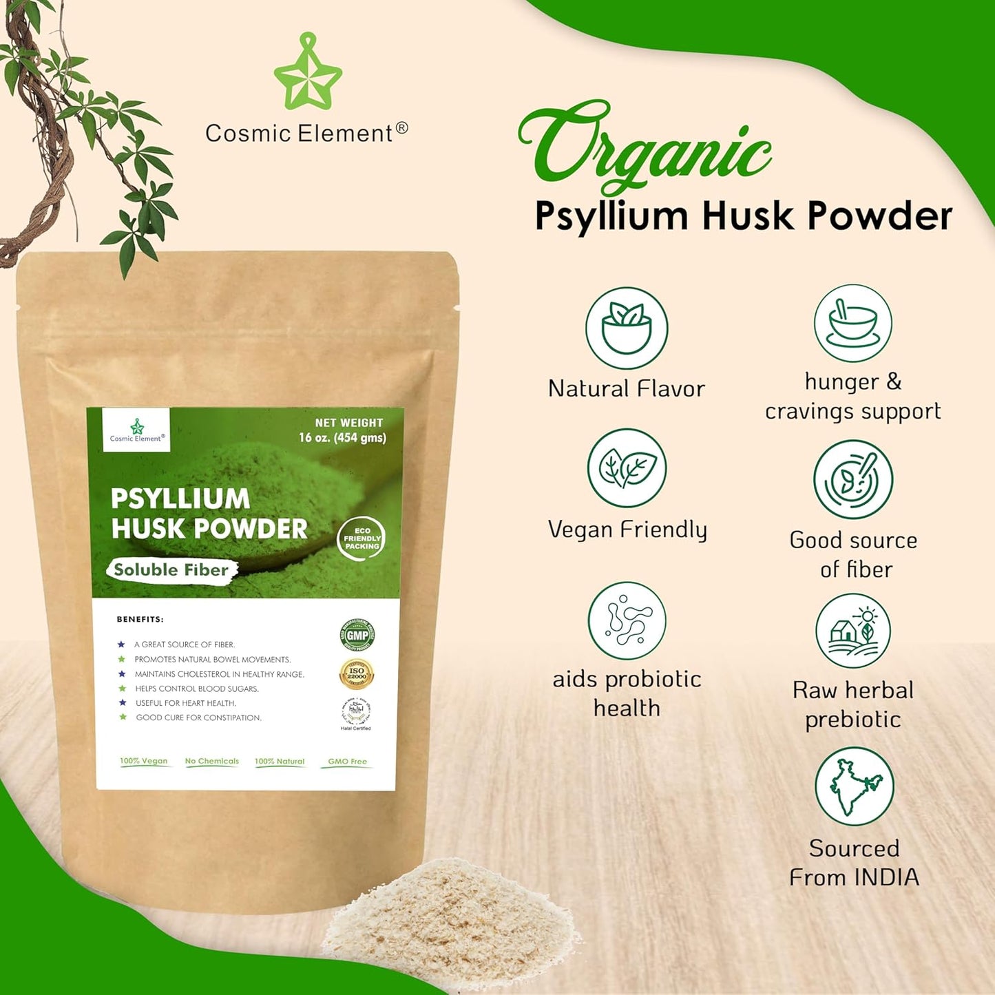 100% Pure Psyllium Husk Powder Organic – Finely Ground Fiber Supplement for Regularity & Keto | Psyllium Husk Powder for Baking and Gluten-Free Bread – 16 oz