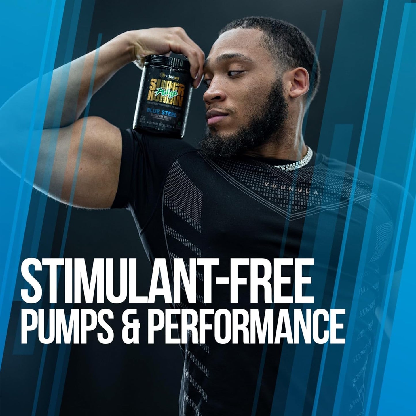 ALPHA LION Superhuman Pump Pre Workout Powder, Nootropic Caffeine & Stim Free Preworkout Supplement, Nitric Oxide Booster, Muscle Gainer, Energy & Focus (42 Servings, Blueberry Steel Flavor)