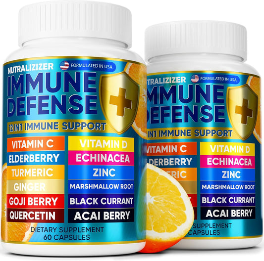 12 in 1 Immune Defense Vitamins - Immune Support Supplement w/VIT D3, Vitamin С, Zinс, Echinacea, Elderberry, Ginger &More - Natural Immunity System Booster - Immune & Muscle Health 120cs