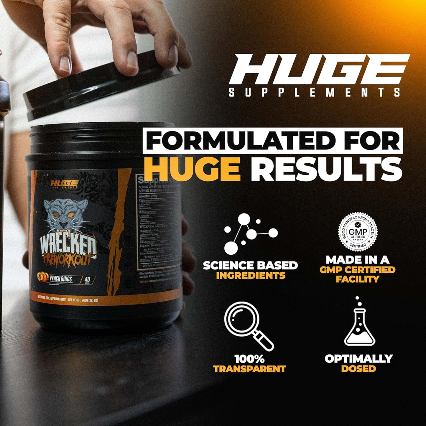 Wrecked Pre Workout Powder, Advanced Formula, Boosts Energy, Focus, Pumps & Performance, 10g L-Citrulline, 6.4g Beta Alanine, 5g Tyrosine, 1g Alpha GPC, 375mg Fast-Acting Caffeine & More (40 Servings)