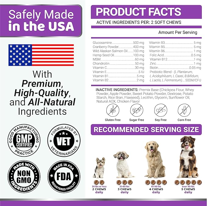 Dog Multivitamin Chewable with Glucosamine - Dog Vitamins and Supplements - 170 Treats - Senior & Puppy Multivitamin for Dogs - Hip & Joint Support - Immune Health, Skin, Heart, Digestion, Probiotics