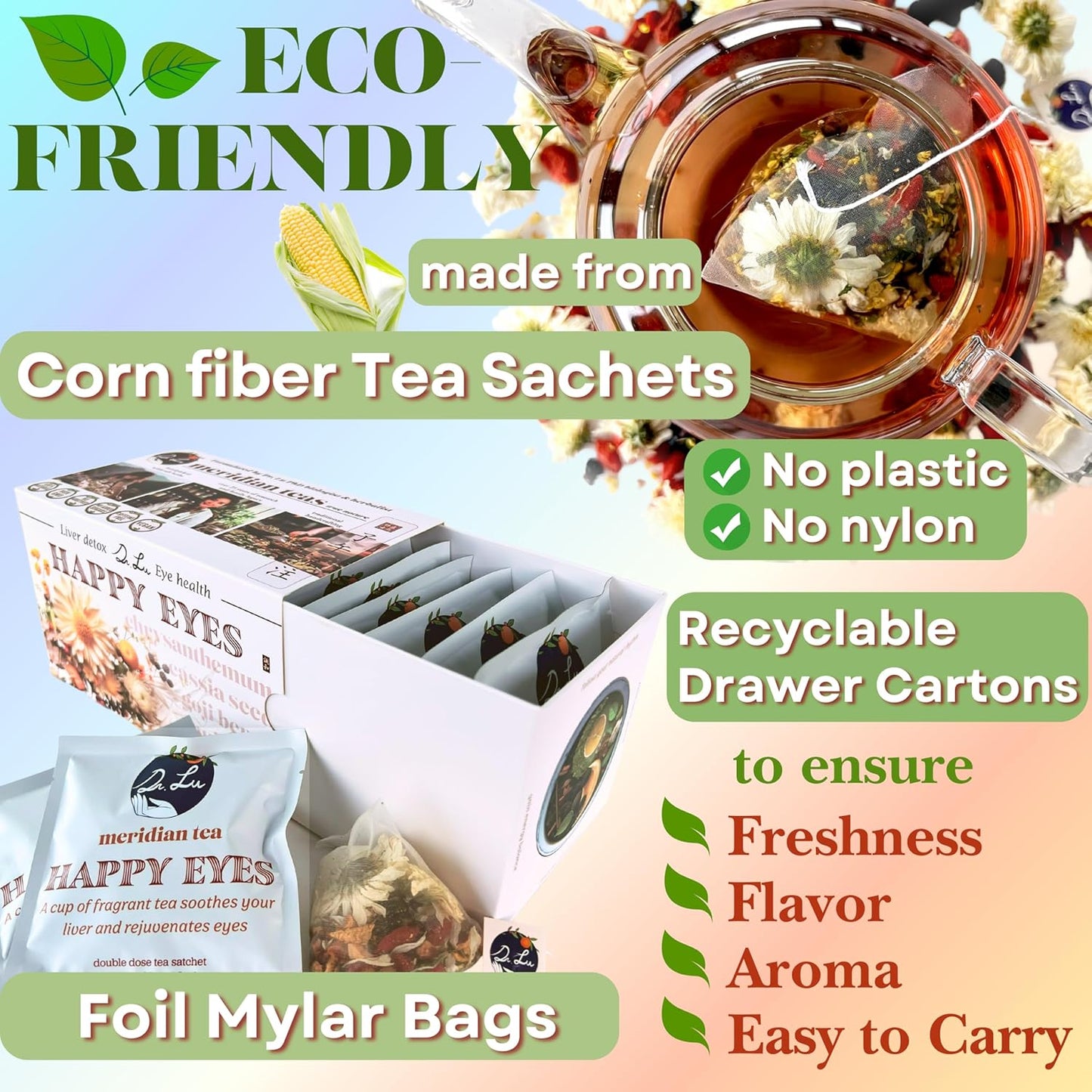 2 Pack of Dr. Lu’s Happy Eyes Tea | 100% Natural Eyebright Tea for Liver Cleanse | Liver Detox tea for Eye Health Made in US