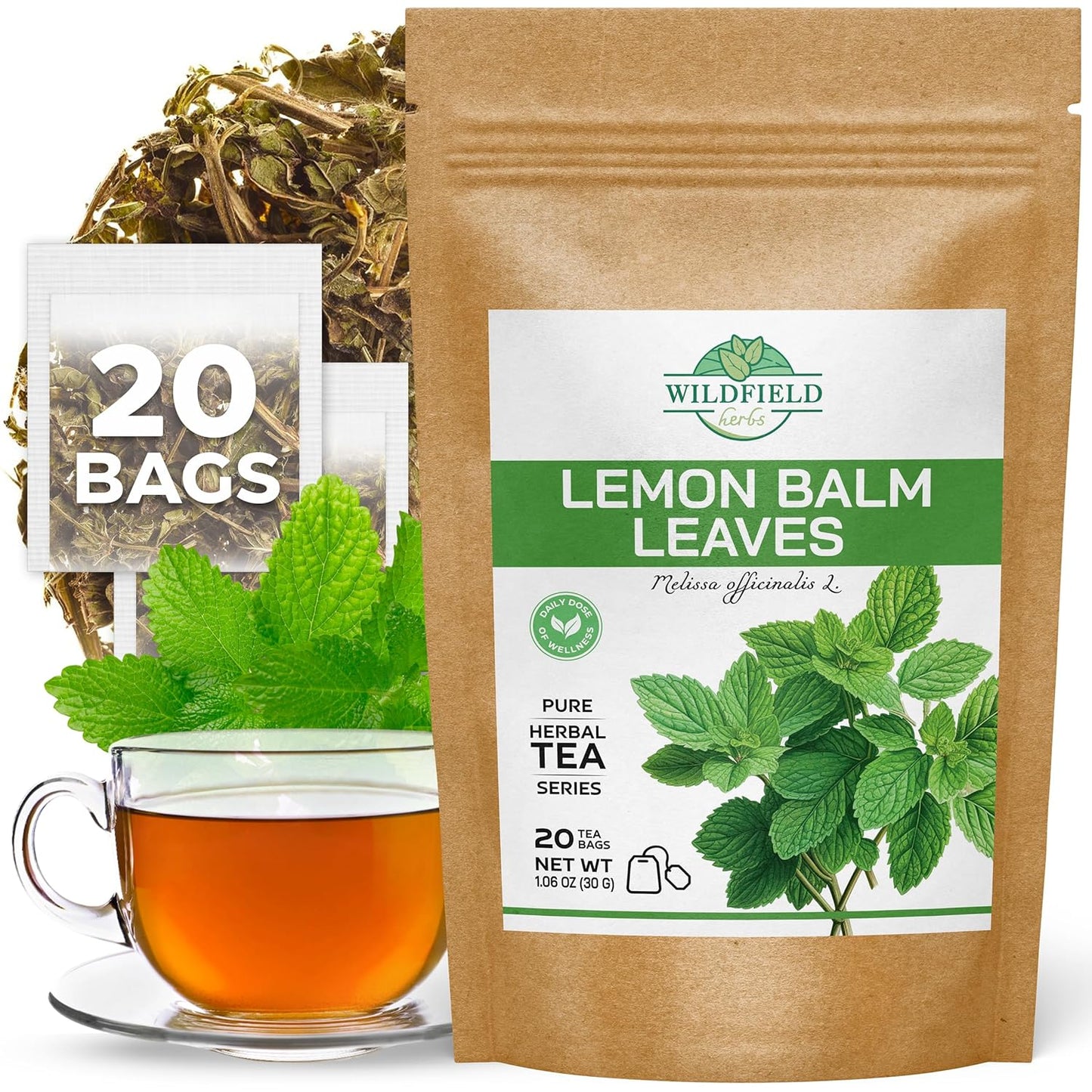 20 Bags Dried Lemon Balm Herb Frontier Loose Lemon Balm Tea (Melissa Officinalis Tea) - 20 Count 1.5 g Bags Melissa Herb Te De Toronjil