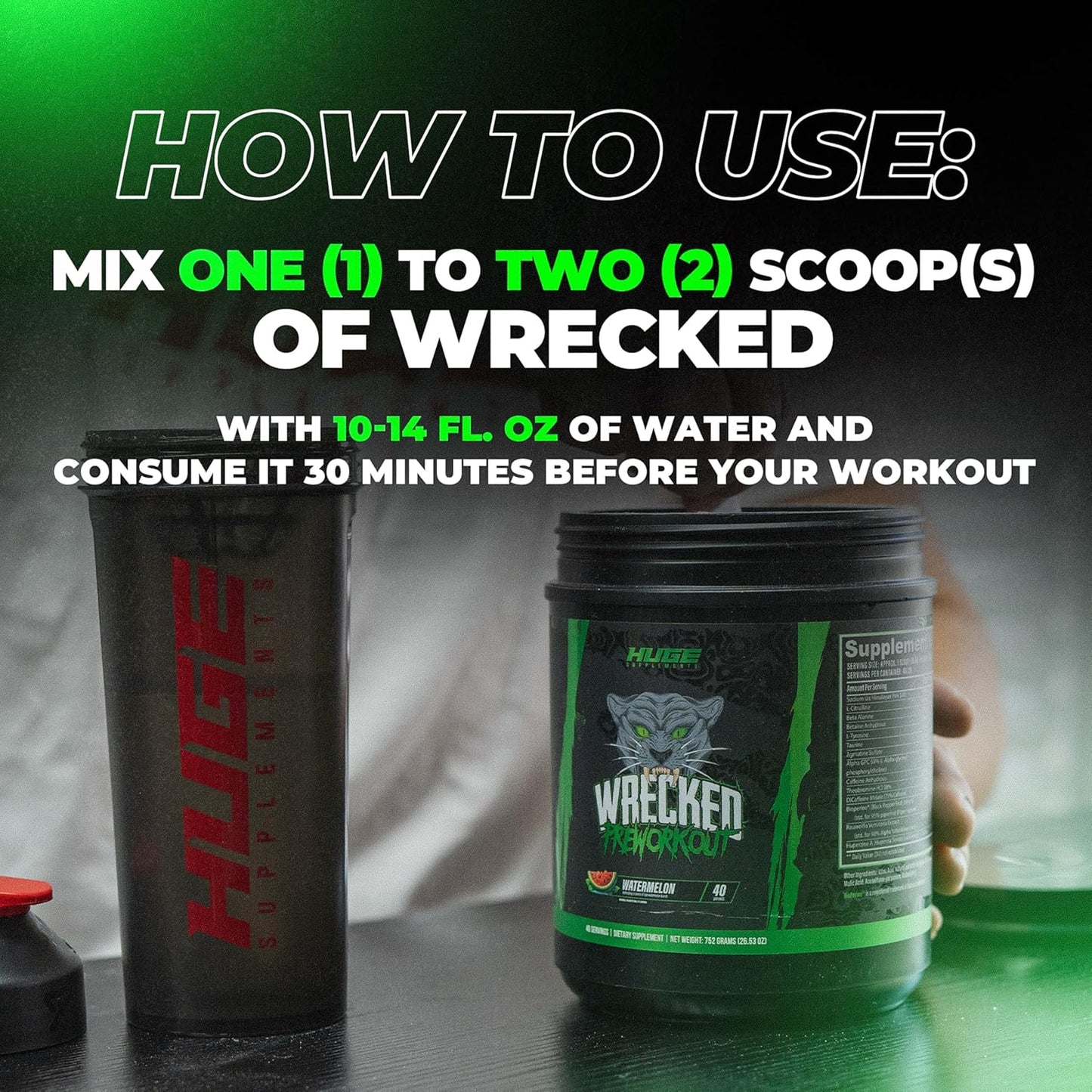 Wrecked Pre Workout Powder, Advanced Formula, Boosts Energy, Focus, Pumps & Performance, 10g L-Citrulline, 6.4g Beta Alanine, 5g Tyrosine, 1g Alpha GPC, 375mg Fast-Acting Caffeine & More (Watermelon)