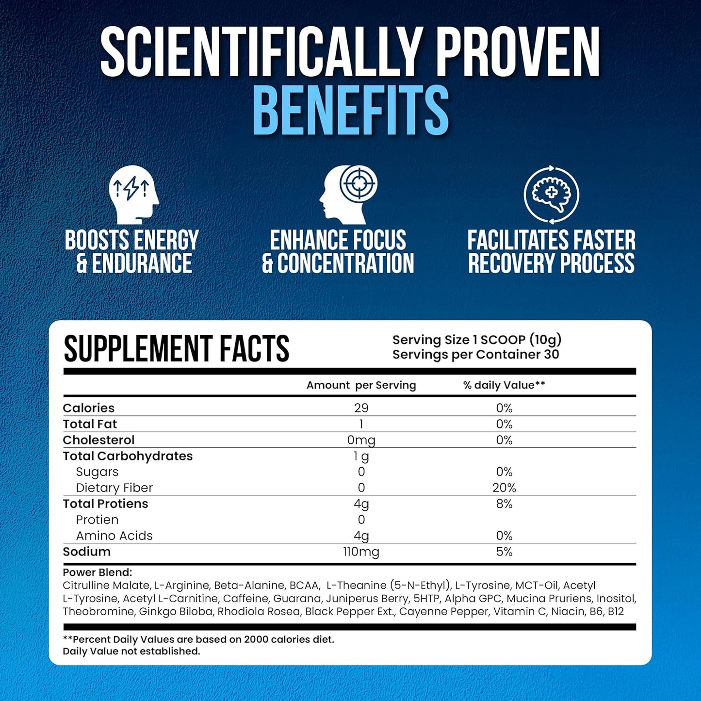 Oneshot Pre Workout Powder for Men and Women - BCAAS Amino Acids Supplement Powder, 200mg Caffeine, Beta Alanine Powder, Citrulline Malate Preworkout Powder - Blue Razz - 30 Servings