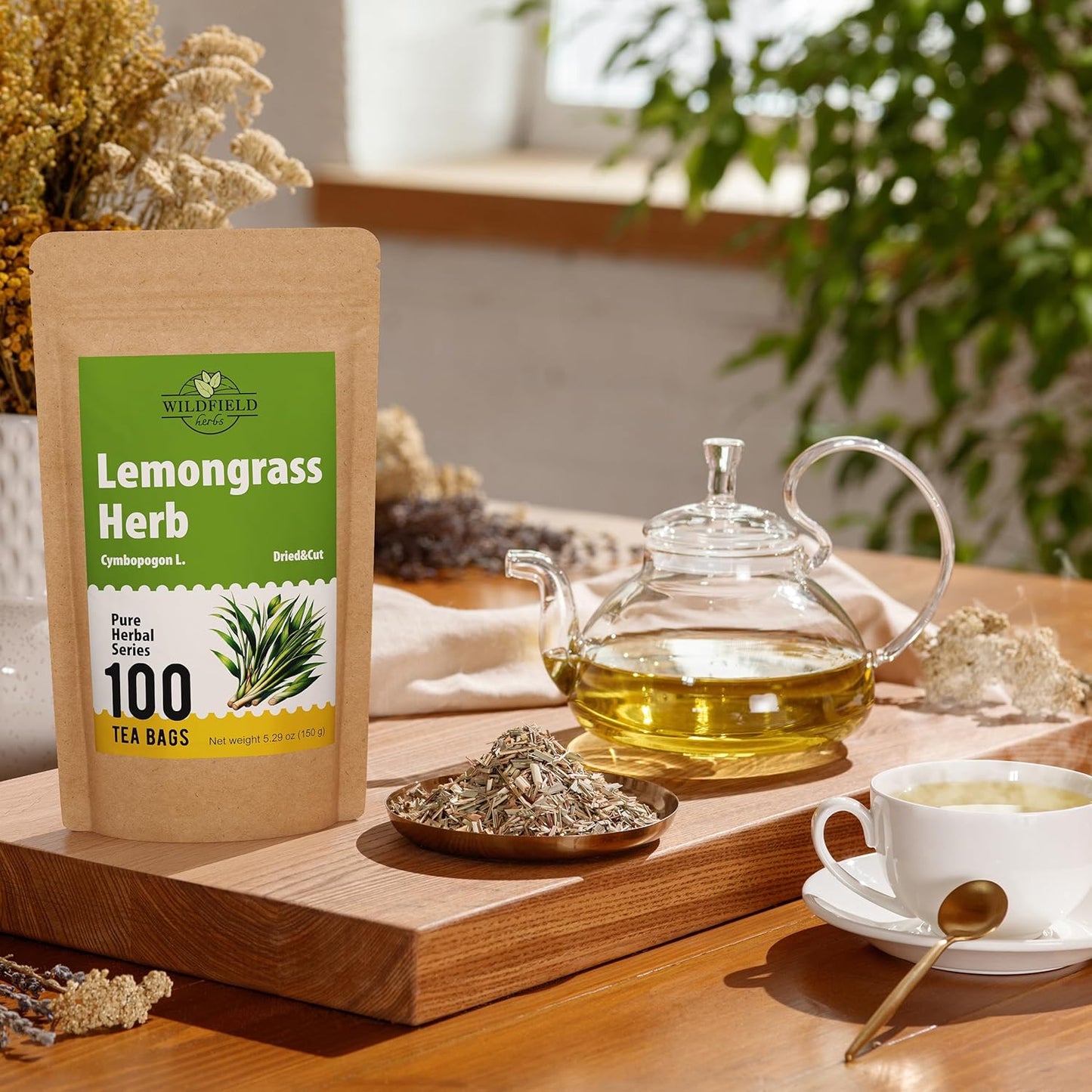 100 Bags Dried Lemongrass Tea Lemon Grass Leaf Herbal Tea Zacate De Limon (Cymbopogon) - 100 Count 1.5g Bags Lemongrass Chai Herb Limoncillo (Hierba Limon)