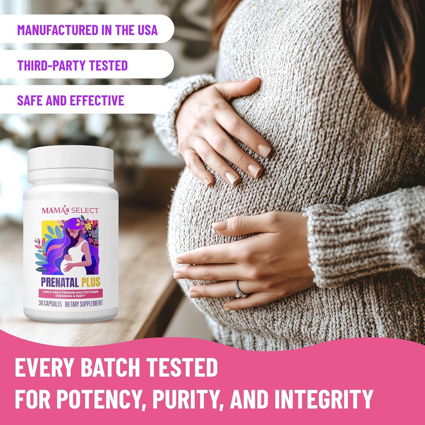 Mama's Select Prenatal Vitamins for Women – Allergen-Free, MTHFR Friendly, Methylated Folate & B Vitamins, Easy-to-Digest, Supports Fetal Development, Once Daily, Vegan, No Biotin