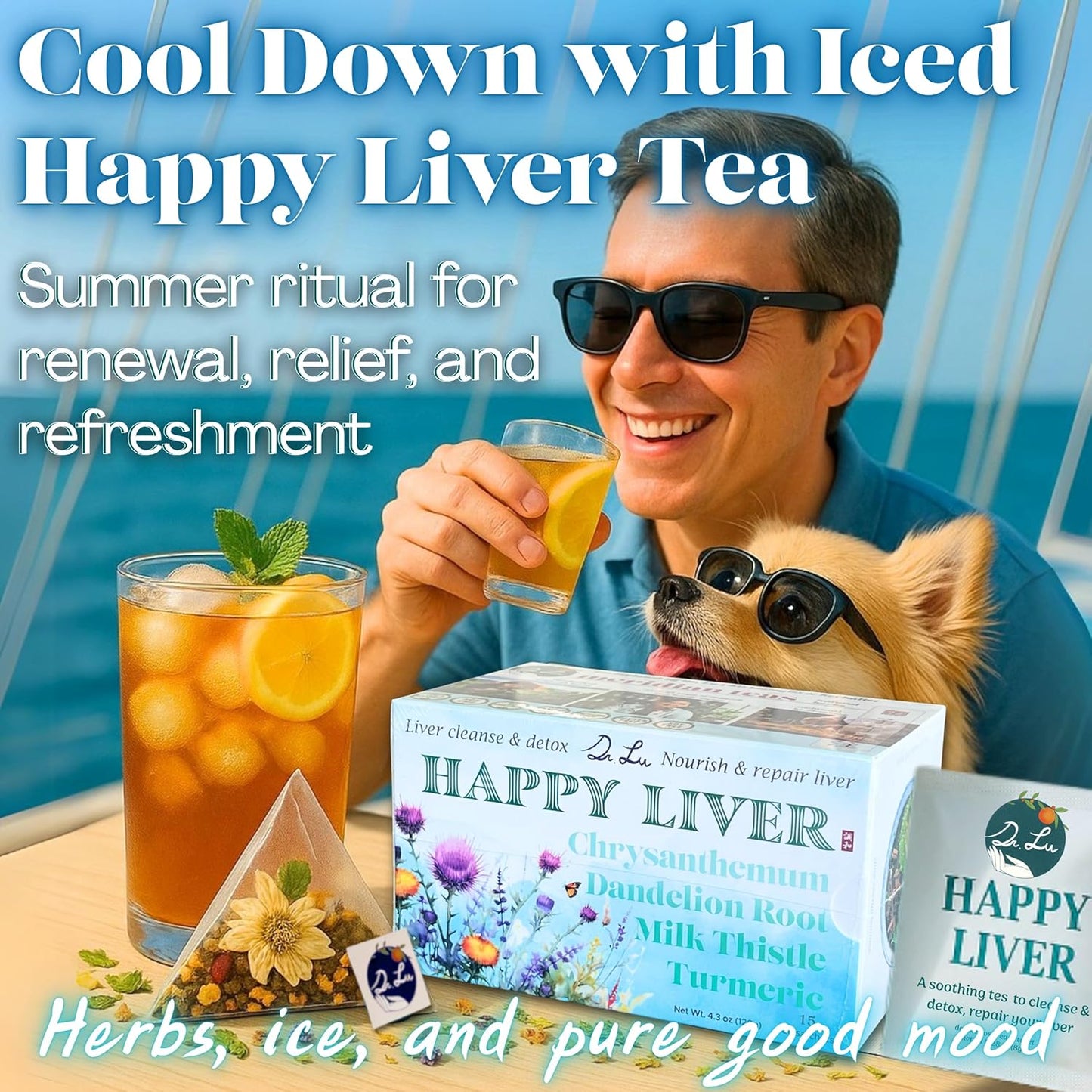 2 Pack of Dr. Lu’s Happy Liver Tea | Traditional Herbal Tea Blend | 100% Natural | Corn Fiber Pyramid Bags | Made in USA