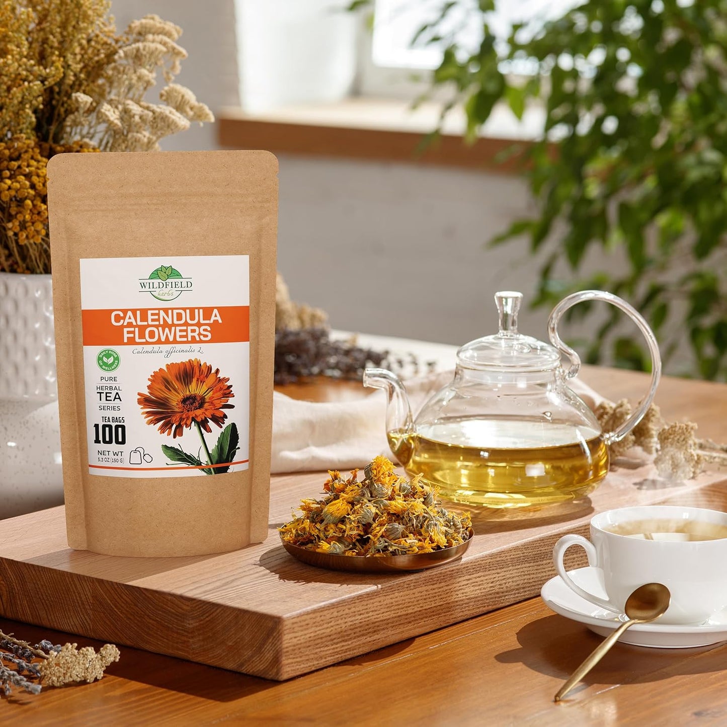 100 Bags Calendula Tea Dried Calendula Flowers Herb Tea (Caléndula Officinalis) - 100 Count 1.5 g Bags Kalendula