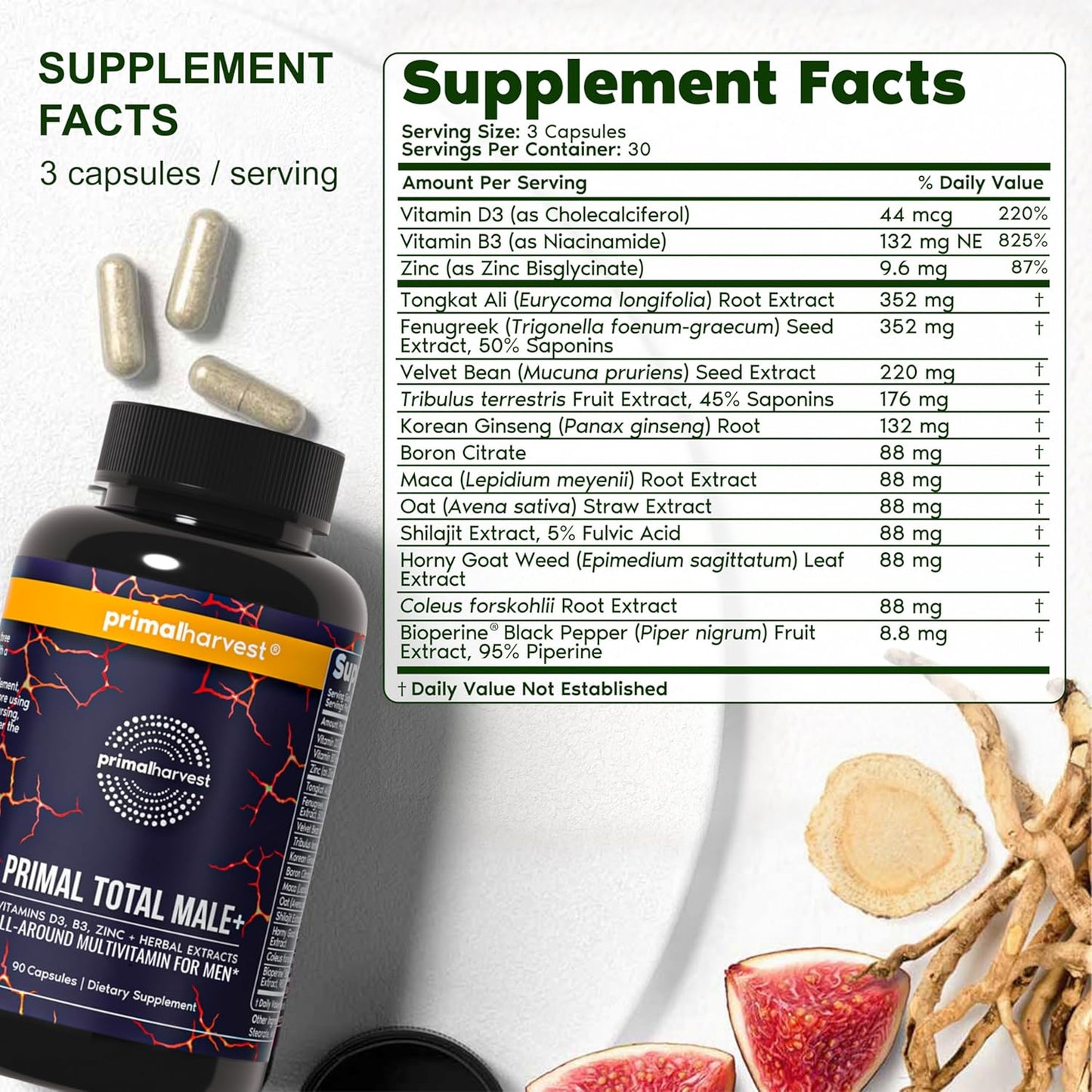 Primal Harvest Total Male+ Multivitamin for Men with Essential Vitamins, Minerals and Herbal Support for Energy, Vitality, Immune Health and Performance