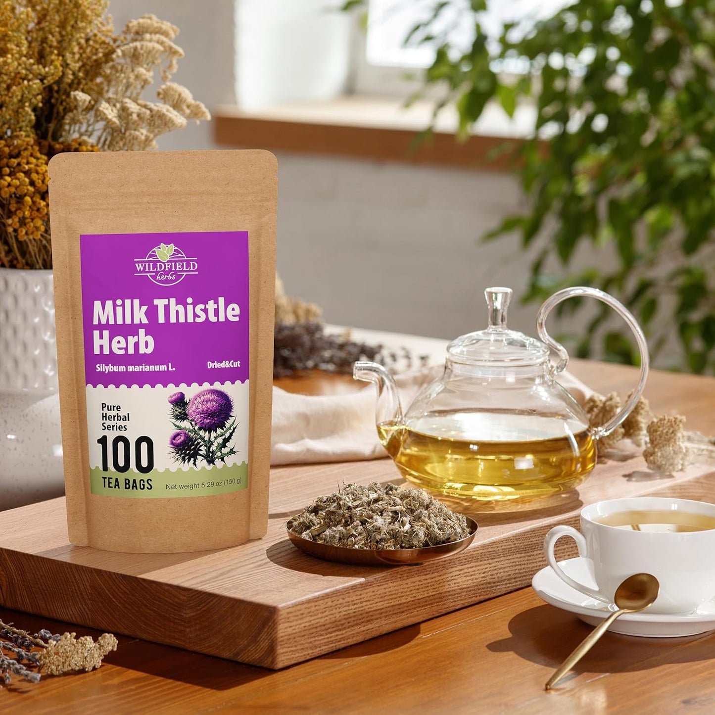 100 Bags Milk Thistle Tea Herb Dried Cardo Mariano Herbal (Silybum Marianum) - 100 Count 1.5g Tea Bags Dry Milk Thistle Herb Cardo De Leche