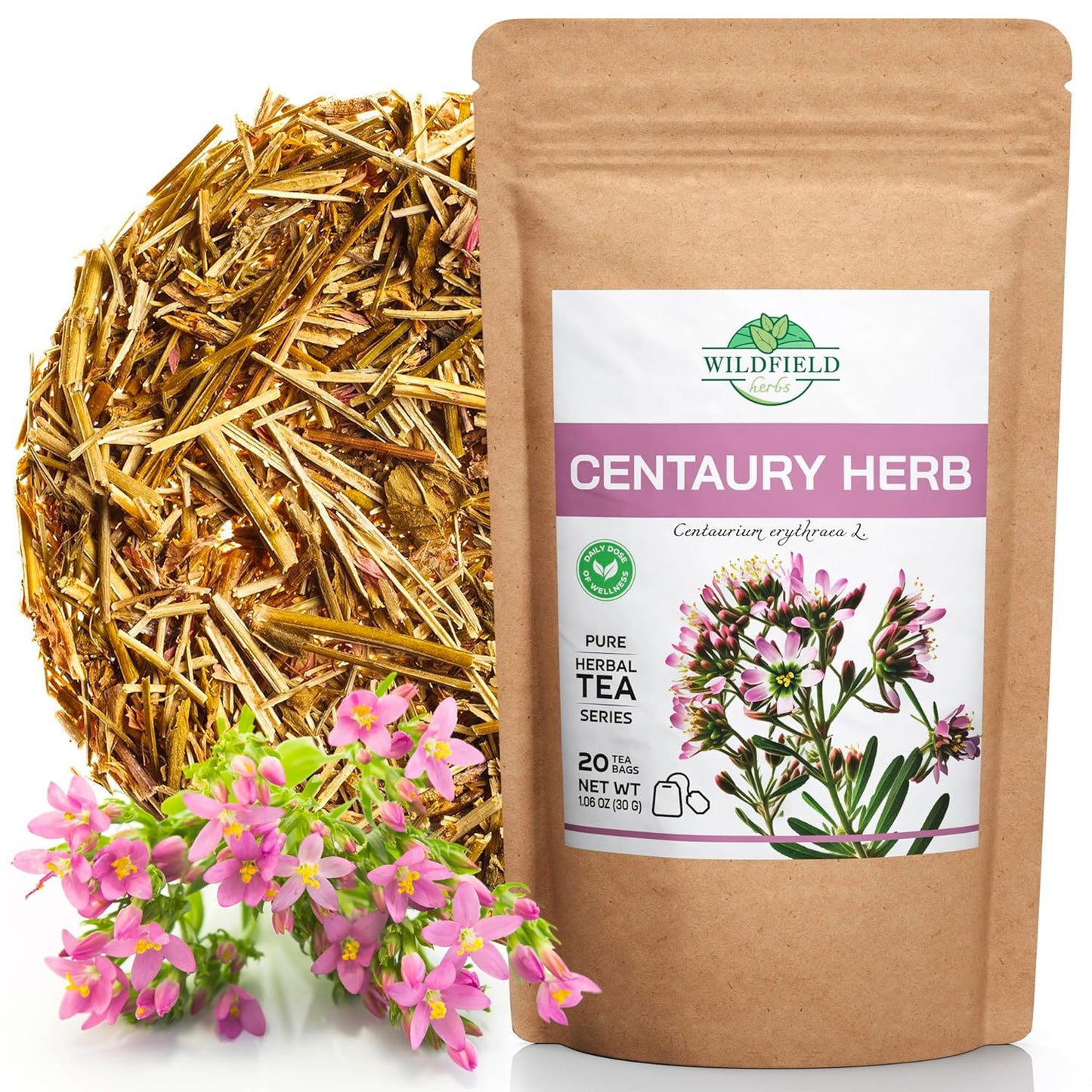 20 Bags Dried Centaury Herb Tea (Centaurii Herba) - 20 Count Centaurium Erythraea Herbal Tea