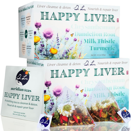 2 Pack of Dr. Lu’s Happy Liver Tea | Traditional Herbal Tea Blend | 100% Natural | Corn Fiber Pyramid Bags | Made in USA