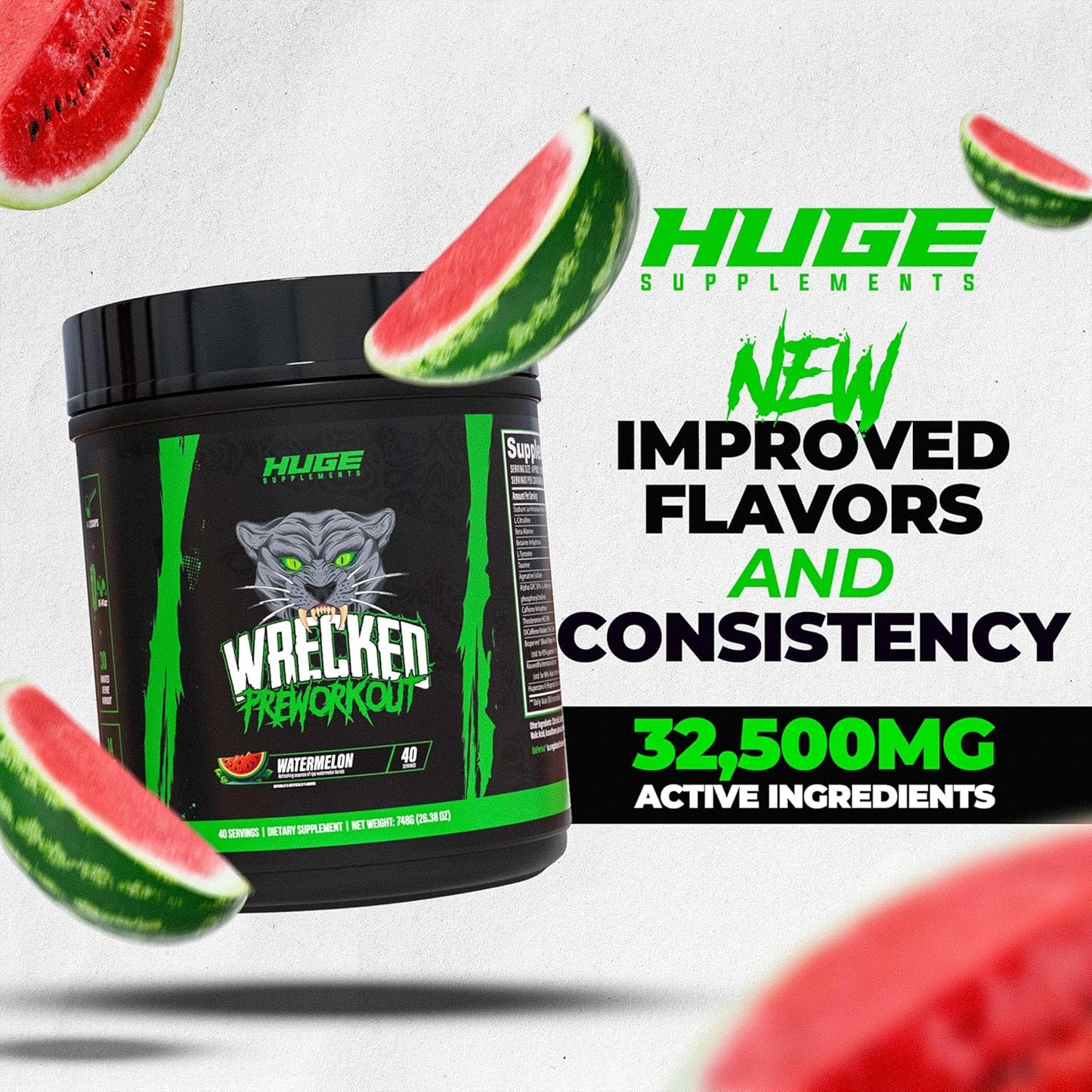 Wrecked Pre Workout Powder, Advanced Formula, Boosts Energy, Focus, Pumps & Performance, 10g L-Citrulline, 6.4g Beta Alanine, 5g Tyrosine, 1g Alpha GPC, 375mg Fast-Acting Caffeine & More (Watermelon)