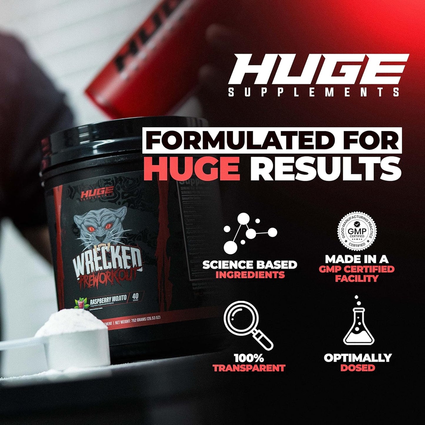 Wrecked Pre Workout, Advanced Formula, Boosts Energy, Focus, Pumps & Performance, 10g L-Citrulline, 6.4g Beta Alanine, 5g Tyrosine, 1g Alpha GPC, 375mg Fast-Acting Caffeine & More