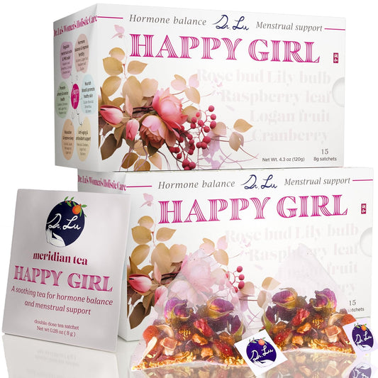 2 Pack of Dr. Lu's Happy Girl Tea | 100% Natural Herbal Tea for Hormone Balance, Menstrual, PMS, PCOS & Menopause | Antioxidant & Anti-Aging Rose Tea with Raspberry Leaf, Cranberries, Goji Berries & More