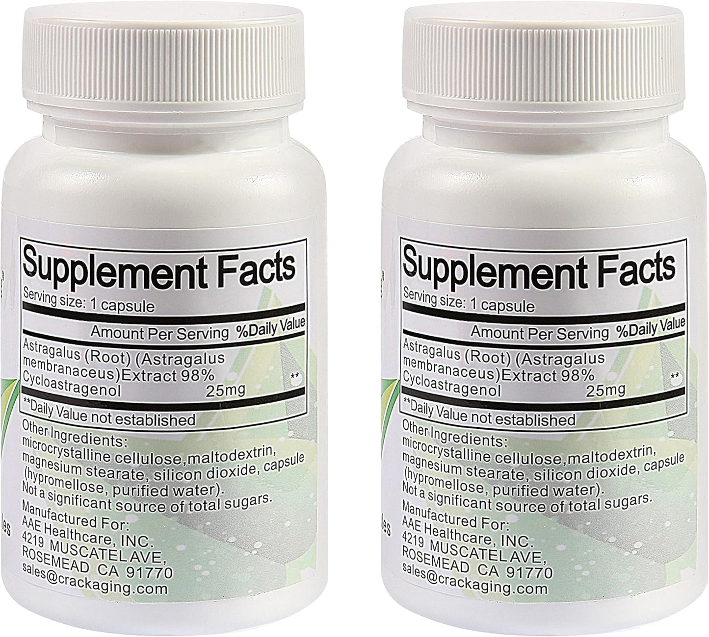 Crackaging Cycloastragenol 98% 25mg | Telomere activator Supplements | Telomere lengthening Supplements | Cell Rejuvenation | 60 Capsules in 2 Bottles