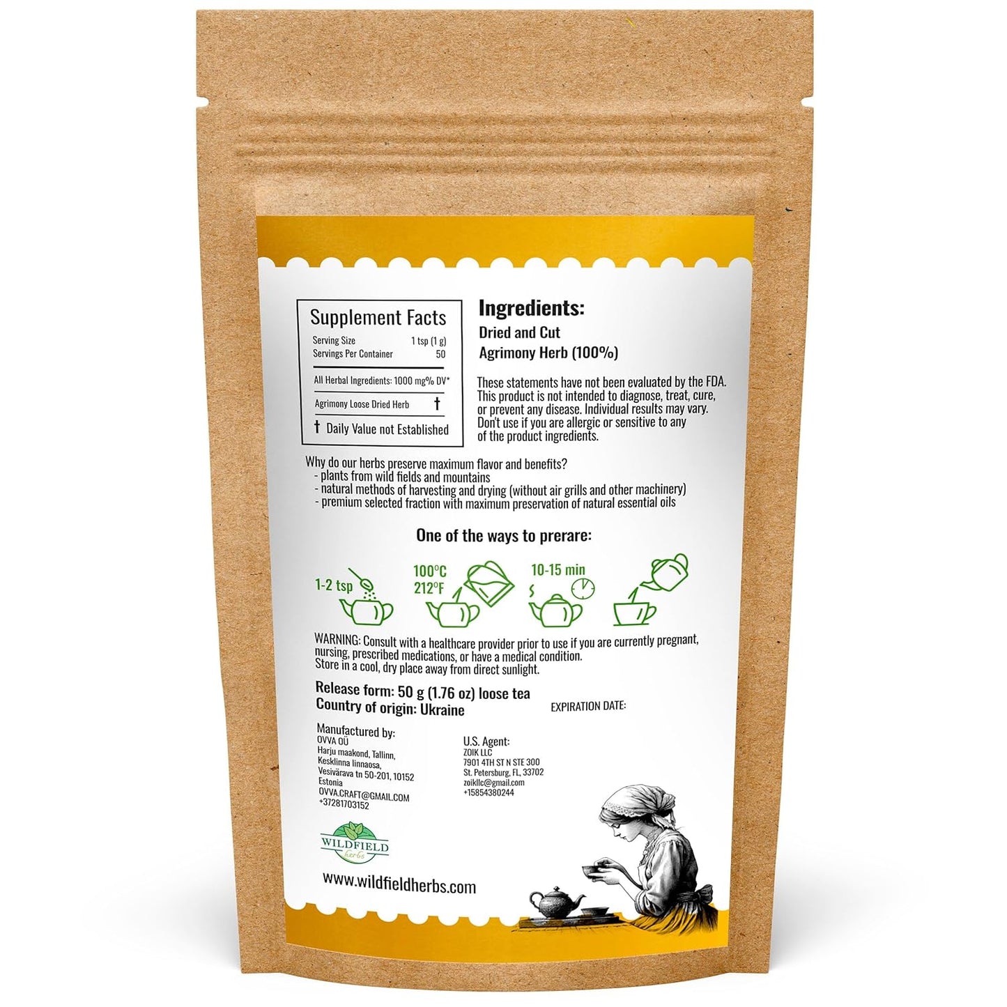 1.8 oz. Agrimony Herb Dried Cut Agrimony Flower Tea (Agrimonia Eupatoria L.) - Agrimonia Herbal Tea 50g (1.8 Oz)