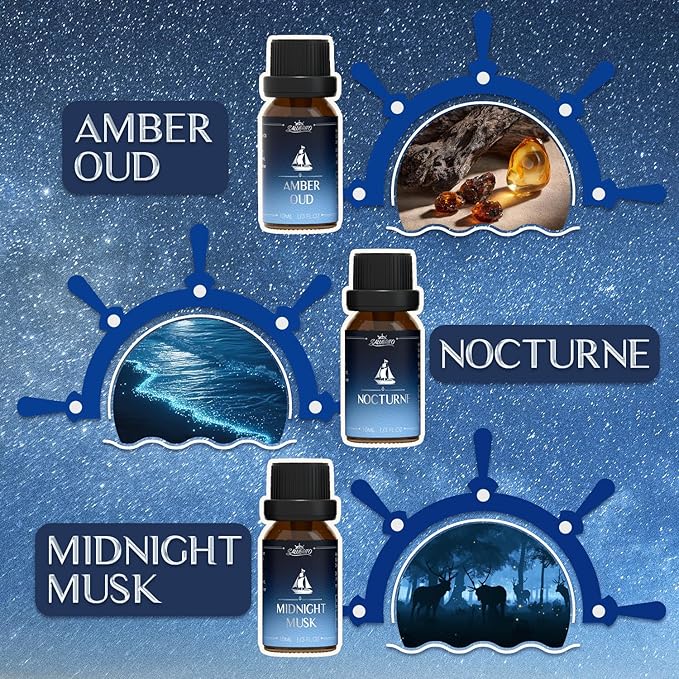 SALUBRITO Cologne Fragrance Oils, Premium Essential Oil Set for Diffuser, Soap, Candle Making Scents, Amber Oud, Midnight Musk, Blue Mystique, Sweet Tobacco, Nocturne, Cologne