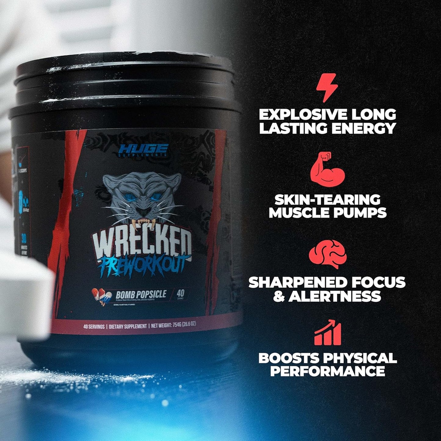 Wrecked Pre Workout Powder, Advanced Formula, Boosts Energy, Focus, Pumps & Performance, 10g L-Citrulline, 6.4g Beta Alanine, 5g Tyrosine, 1g Alpha GPC, 375mg Fast-Acting Caffeine & More (40 Servings)