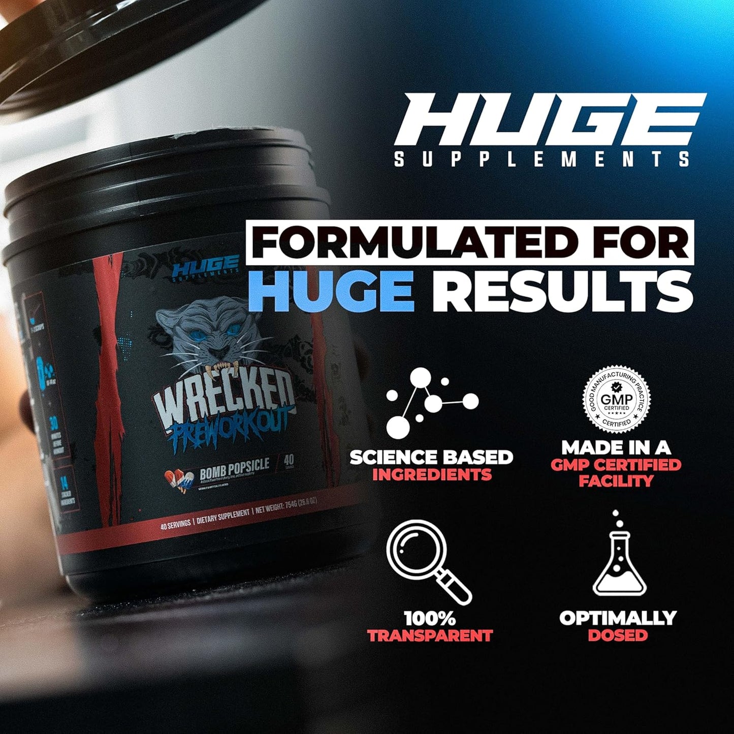 Wrecked Pre Workout Powder, Advanced Formula, Boosts Energy, Focus, Pumps & Performance, 10g L-Citrulline, 6.4g Beta Alanine, 5g Tyrosine, 1g Alpha GPC, 375mg Fast-Acting Caffeine & More (40 Servings)