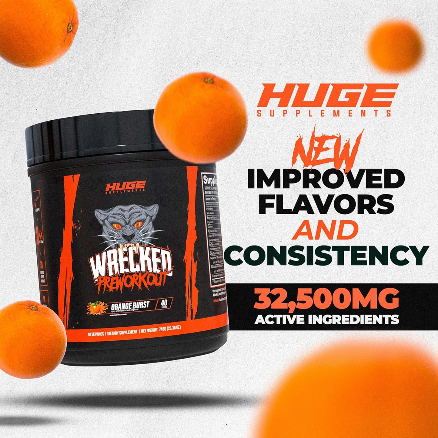 Huge Supplements Wrecked Pre-Workout, Advanced Formula, Boosts Energy, Focus, Pumps & Performance, 10g L-Citrulline, 6.4g Beta Alanine, 5g Tyrosine, 1g Alpha GPC, 375mg Fast-Acting Caffeine & More