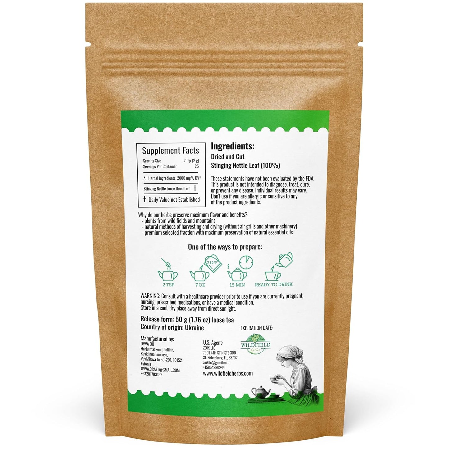 1.8 oz. Dried Nettle Leaf Tea Ortiga Planta Stinging Nettle Leaf Herb (Urtica Dioica) - 50g Herbal Tea Ortiga Verde Te