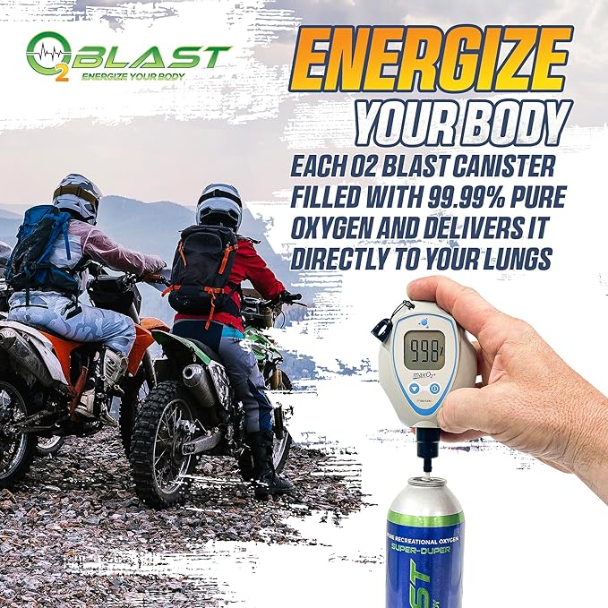 O2 Blast - Pure Oxygen Supplement - Filled with 99.99% Pure Oxygen to Support Fast Recovery, Increase Stamina & Enhanced Focus for High Altitude & Action Sports, 10L Portable Can Flip-Top Cap, 6-Pack