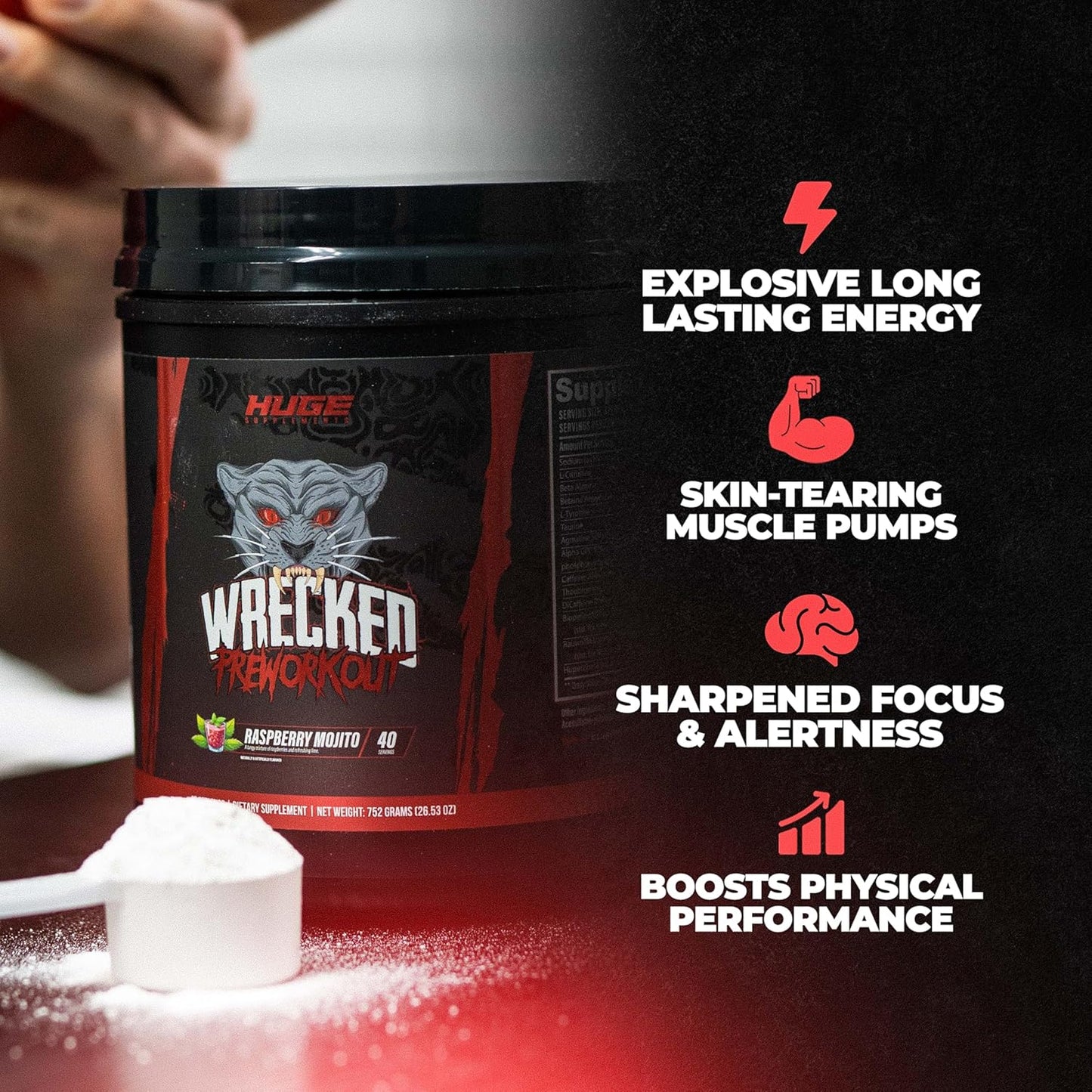 Wrecked Pre Workout, Advanced Formula, Boosts Energy, Focus, Pumps & Performance, 10g L-Citrulline, 6.4g Beta Alanine, 5g Tyrosine, 1g Alpha GPC, 375mg Fast-Acting Caffeine & More