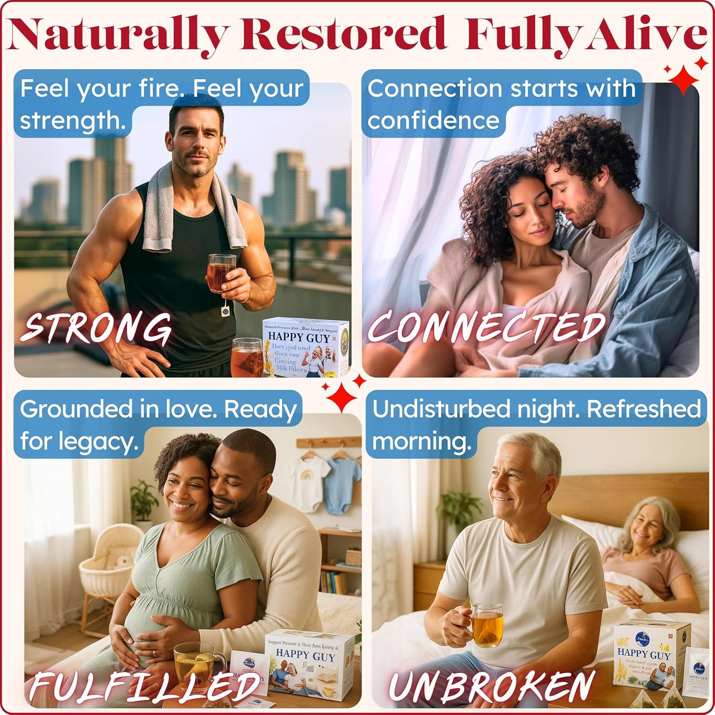 2 Pack of Dr. Lu’s Meridian Tea – Happy Guy | 100% Natural Energy Tea for Men | 11-Herb Blend with Maca, Corn Silk & Hibiscus in Corn Fiber Tea Bags Made in USA