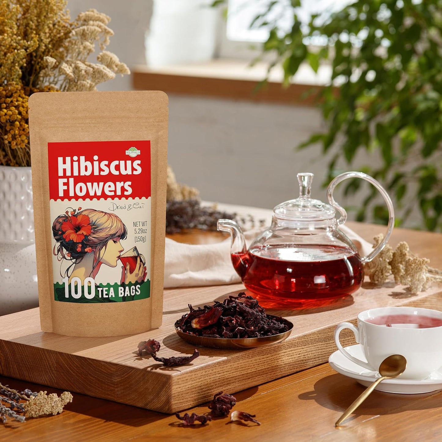 100 Bags Dried Hibiscus Flower Tea Herbal Flor De Jamaica (Hibiscus) - 100 Count 1.5g Tea Bags Dry Dried Hibiscus Flowers Herb Hibisko